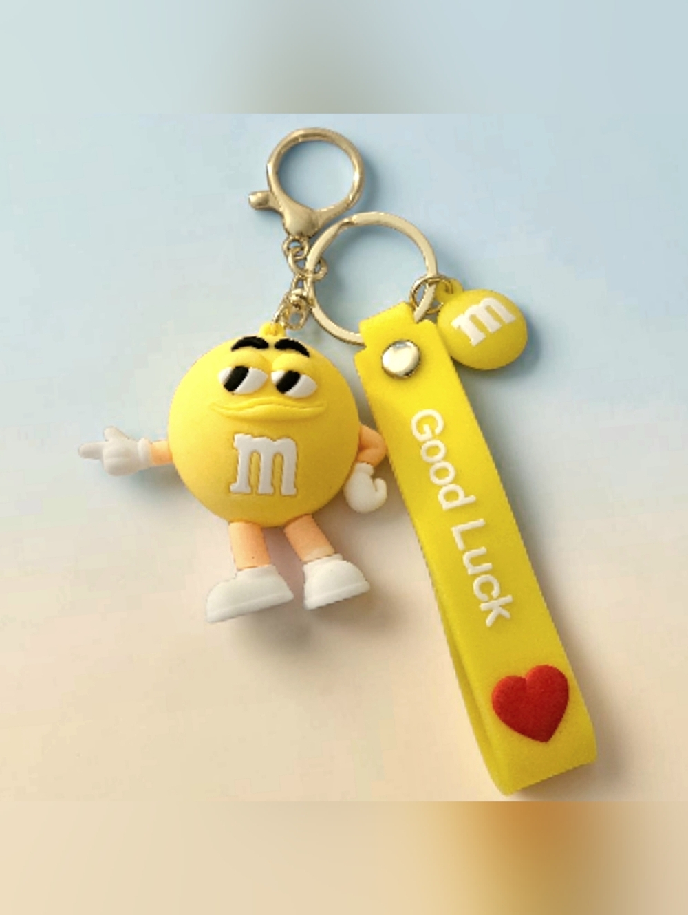 🚨5/$25 Yellow M&M 3D Keychain Charm Good Luck wristlet strap